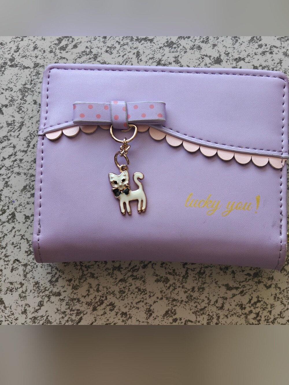 PU Leather Card Holder Organizer Women Small Cute Cat Coin Pink Purple